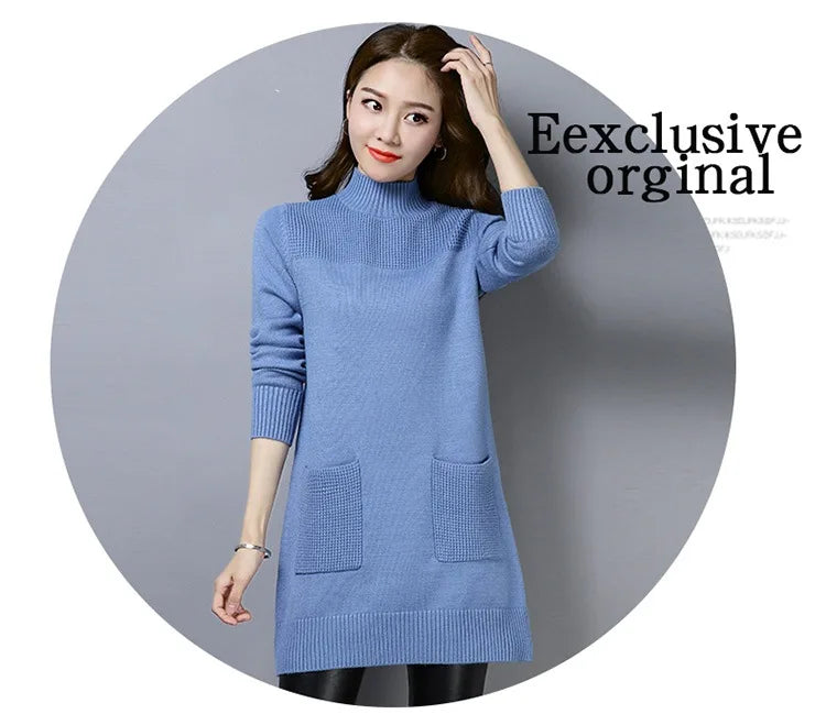 Fdfklak Half-High Collar Inner Sweater Women 2026 New Korean Mid-Length Wool Winter Sweaters Dress Pullover Knit Tops Pull Femme
