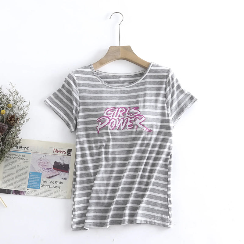 Fdfklak Pyjama Pour Femme New Fashion Striped Sleep Tops Women Chest Pad Modal Sleepwear Shirt Summer One Piece Lady Pajamas