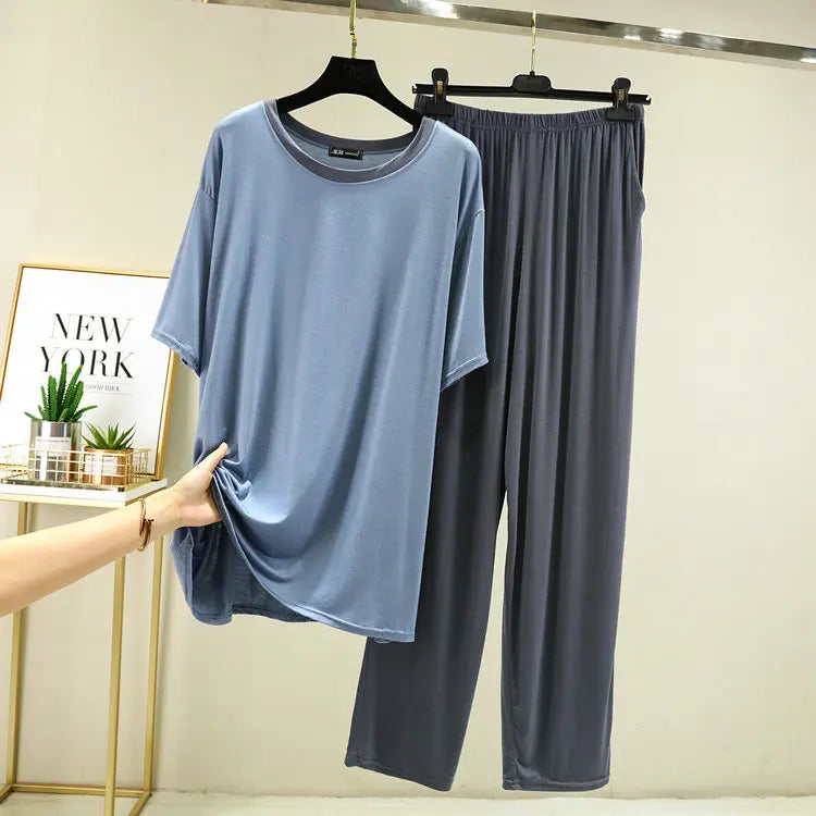Pijamas De Mujer Plus Size Modal Pajamas Women New Short Sleeve Spring Summer Trousers Suit Soft Men's Sleepwear Set 4XL-6XL