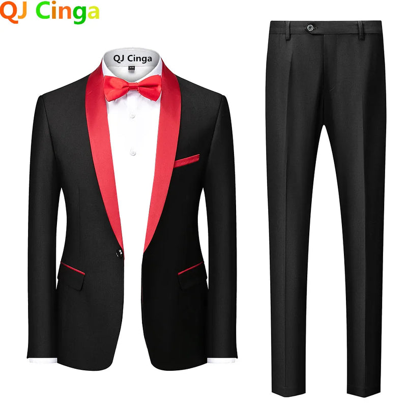 2025 New Men's Black Two-piece Set (Jacket+Pants) Business Wedding Terno Masculino White Fashion Slim Fit Costume Homme 5xl