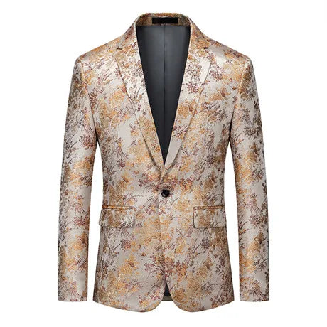 2026 New Men's Long Sleeve Printed Suit Jacket, Fashion Trim Dress Coat, Wedding Business Blazer Masculino Asian Size