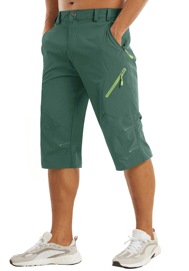 TACVASEN Below Knee Length Summer Waterproof Shorts Mens Quick Drying 3/4 Capri Pants Hiking Walking Sports Outdoor Nylon Shorts