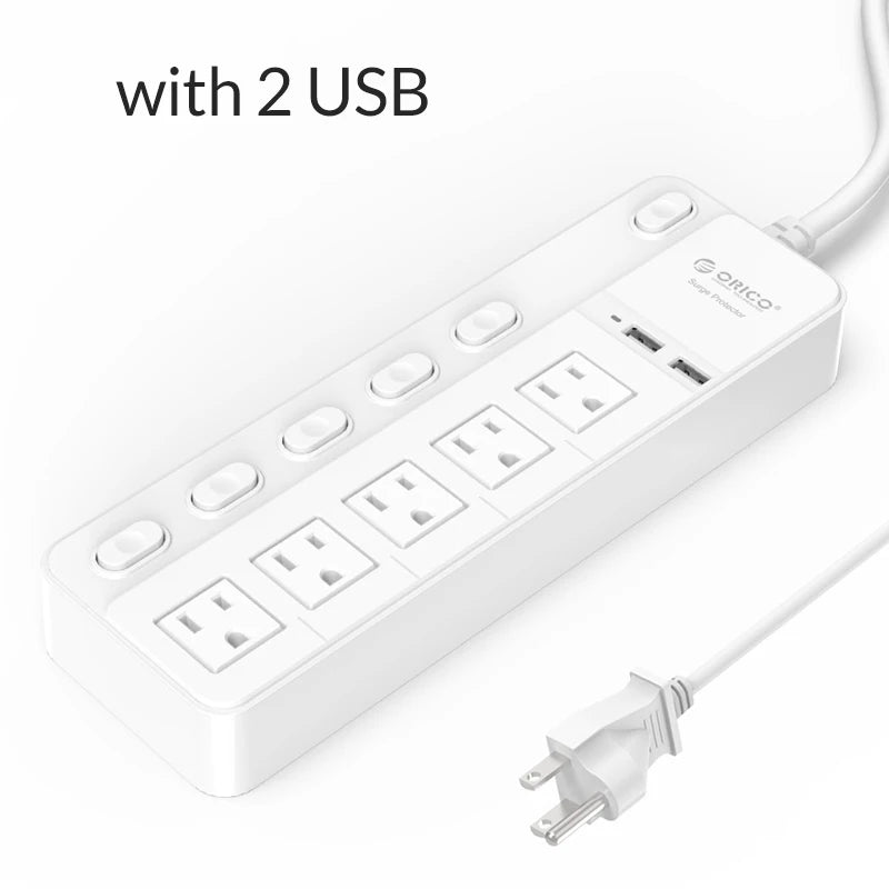 ORICO 5AC Outlets Power Strip US Plug 2 USB Charging Ports with Sub-control Switch Extension Corde Electrical Multiple Socket