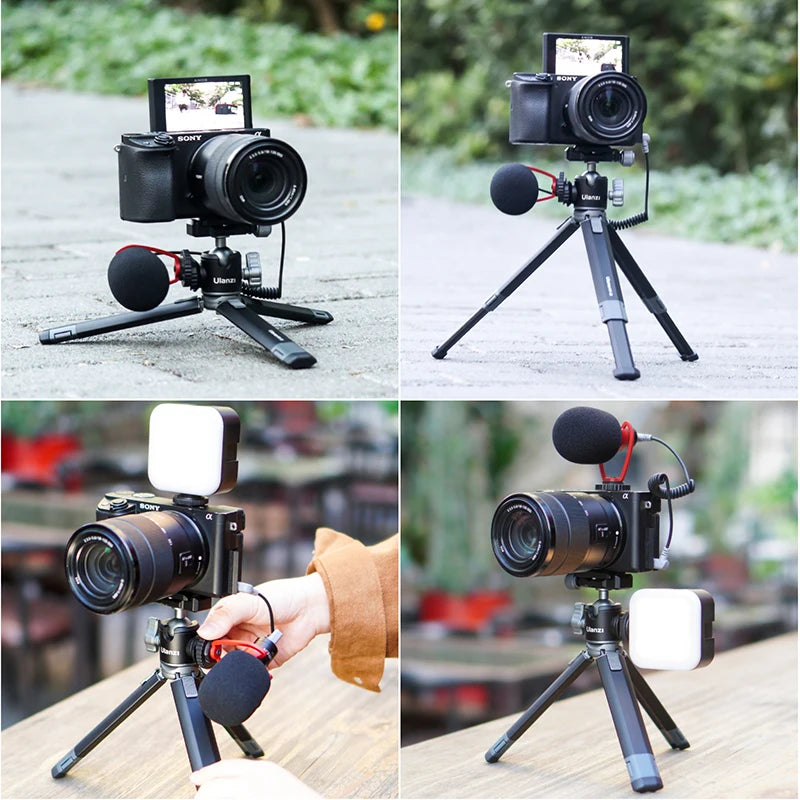 ជើងកាមេរ៉ា Ulanzi MT-24 Vlog Lite Metal Mini Tripod ពង្រីក Vlog Selfie Stick Tripod ជាមួយ Cold Shoe សម្រាប់មីក្រូហ្វូន LED Light DSLR SLR Camera