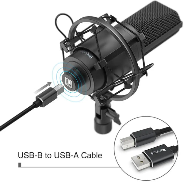មីក្រូហ្វូន Fifine USB PC Condenser ជាមួយនឹងជើងមីក្រូហ្វូនលើតុដែលអាចលៃតម្រូវបាន សម្រាប់ការថតសំឡេងក្នុងស្ទូឌីយោ, Vlog, អូឌីយ៉ូ