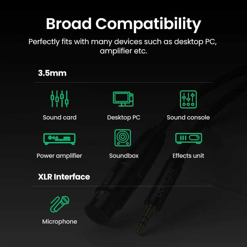 UGREEN XLR to 3.5mm Microphone Audio HiFi Cable XLR Female to Mini Jack Aux Mic Cord for Camcorders DSLR Cameras Computer