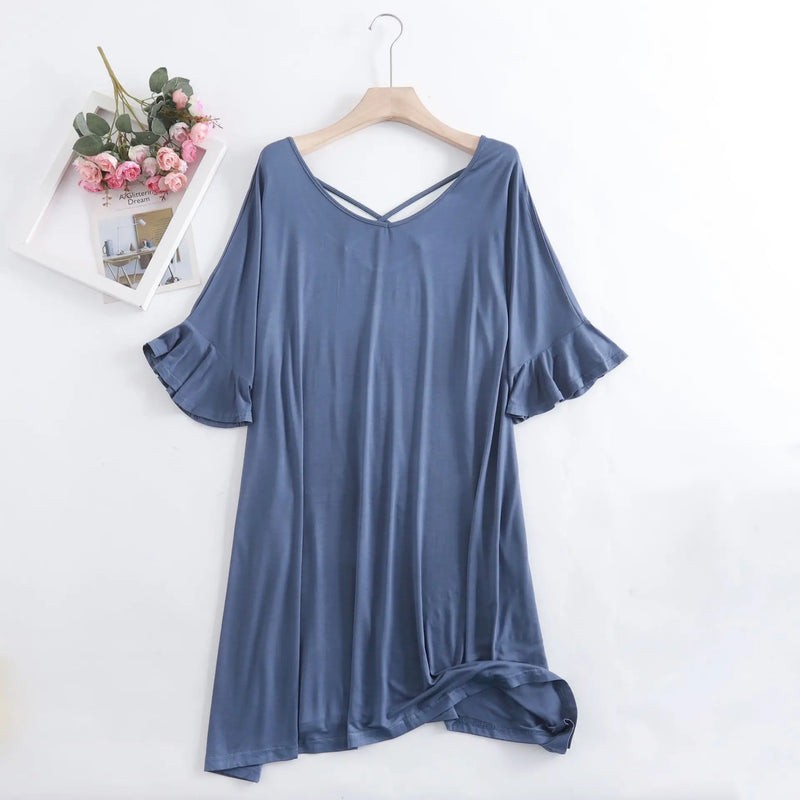New Nightgowns Women Loose Modal Summer Dress Beautiful Back Flared Sleeves Sexy Nightshirt Large Size Ladie's Nightdress