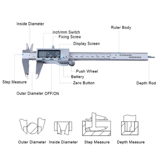 0-150mm Vernier Caliper Stainless Steel LCD Digital Caliper 6 Inch Micrometer Instrument Depth Measuring Tools by PROSTORMER