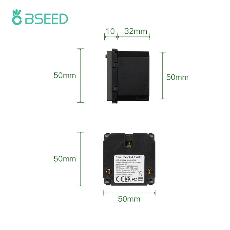 BSEED EU Stanndard Wifi Electrical Sockets Power Monitor Outlets Tuya Smart Life Alexa App Control Timing Function DIY Parts