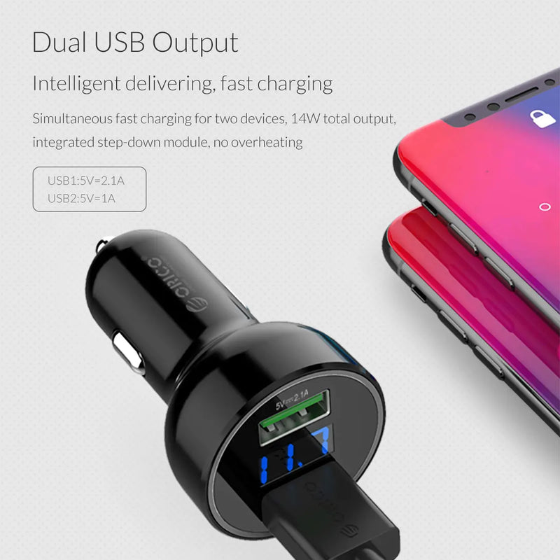 ORICO 2 Ports USB Car Charger 5V2.1A Car Charging Station For iPhone Samsung Xiaomi HUAWEI Phone Tablet Quick Charger