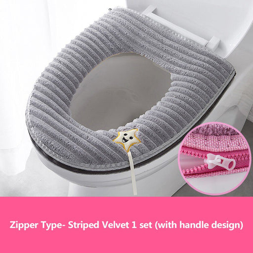Universal Warm Waterproof Toilet Seat Cover Comes With Handle WC Mat Set Toilet Cup Protector Household Bathroom Accessories grey