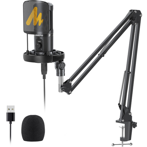 MAONO USB Microphone Professional Condenser Computer Mic with Gain PoP Filter Shock Mount for Podcasting Gaming Recording PM461 Boom Arm Stand Mic