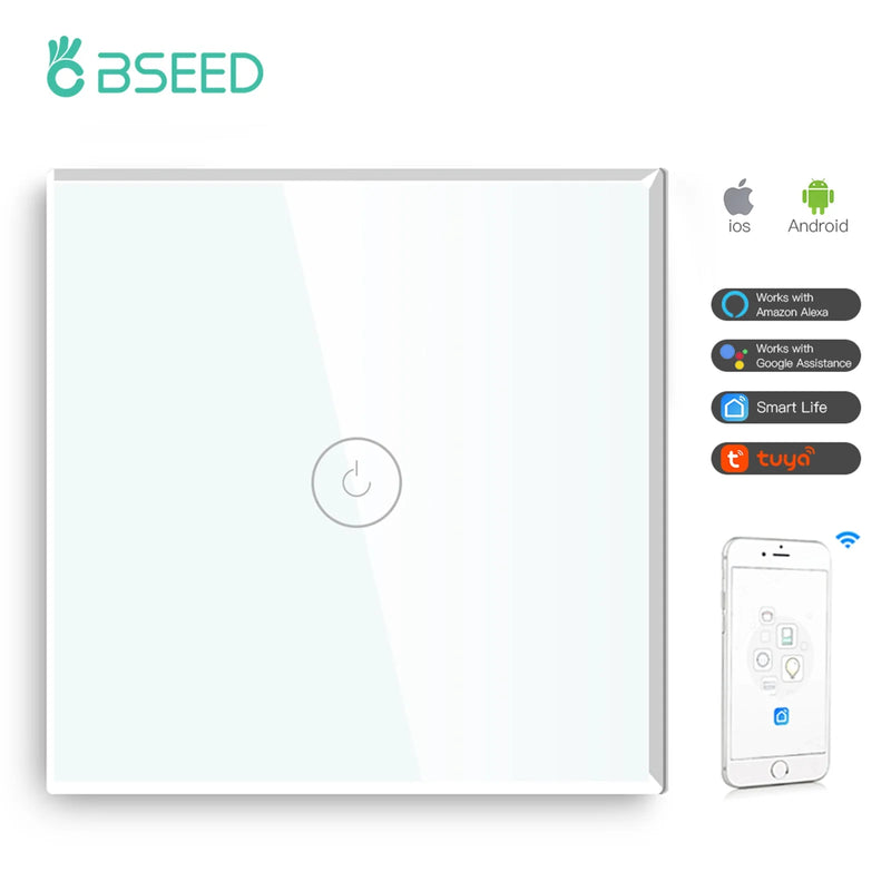 BSEED WIFI Wall Switches Smart Touch Screen LED Light Switches 1/2/3Gang 1/2/3Way Google Alexa App Power Switches Neutral Wire