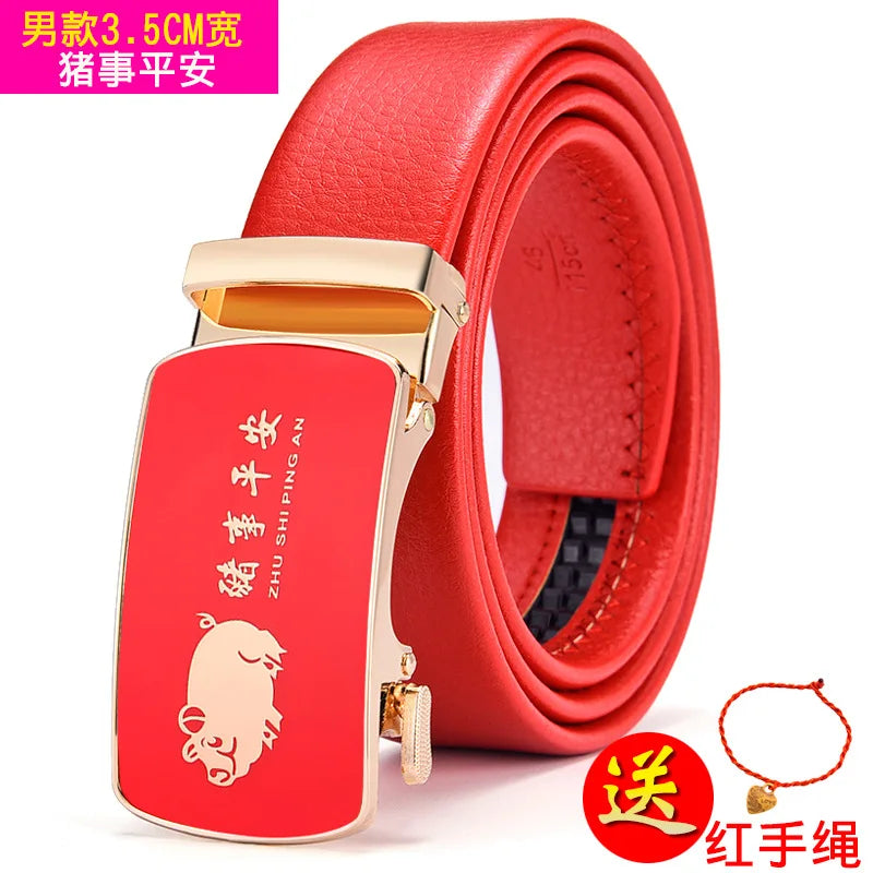 Red Automatic Buckle Belt for Both Men and Women Fashion Hot Seller Belts 100cm - 120cm 130cm Man Cinturon
