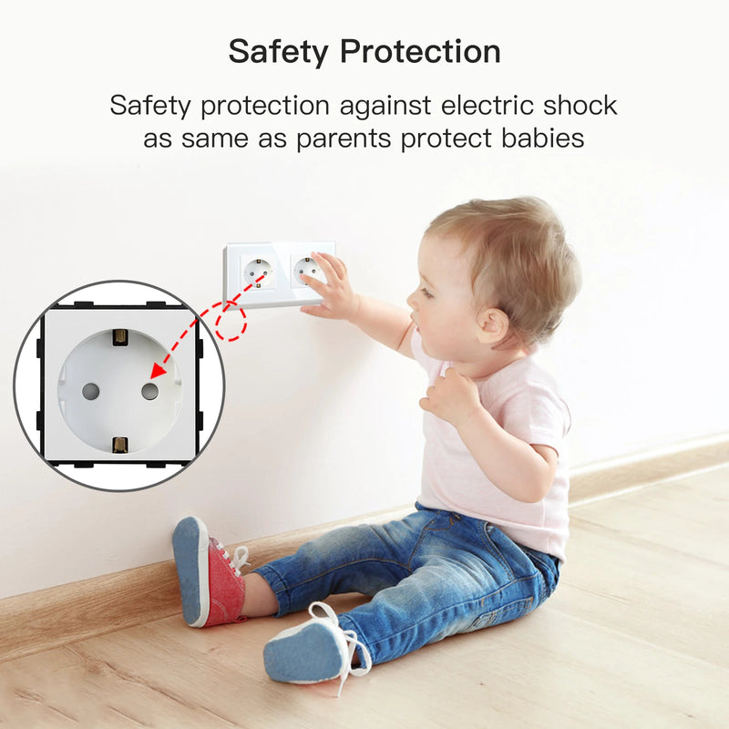 BSEED EU Wall Sockets Double Power Outlets White Black Double Frame USB Type-C Phone Charge Port Glass Panel Kids Protection 16A
