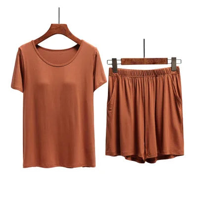 Summer Modal Cotton Pajamas Women Chest Pad Short Sleeve Shorts Set Female Home Clothes Sleepwear Pants Suit Pijama Mujer 3XL