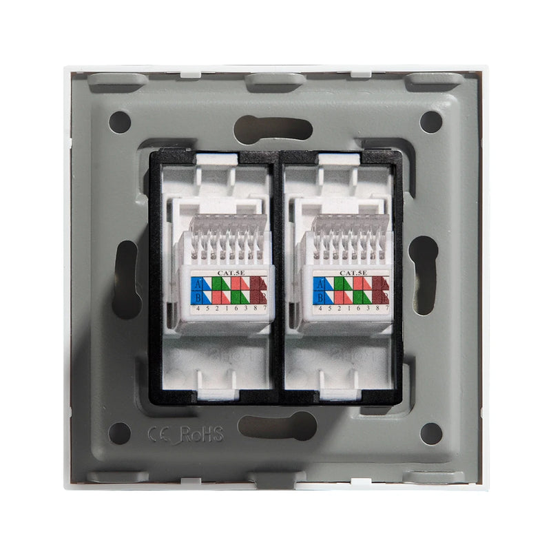 BSEED Double CAT5 Network Data Socket Internet RJ45 CAT6 PC Wall Outlet  EU Standard Tempered Glass Panel White Black Golden