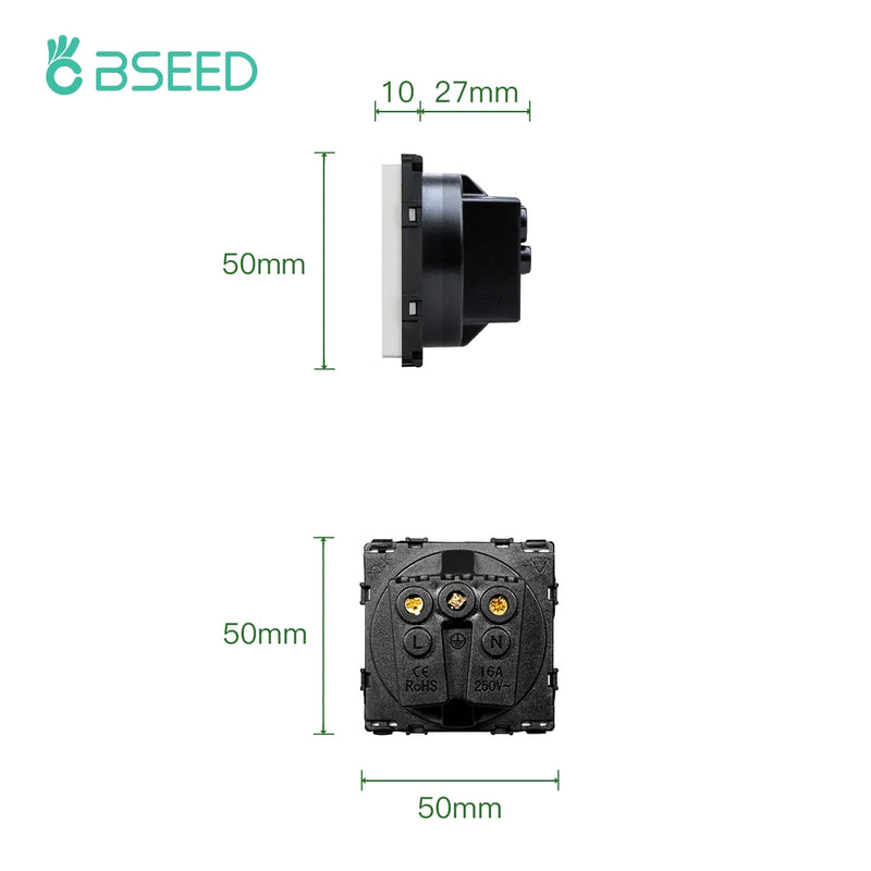 BSEED EU Standard Wall Power Socket USB Outlet Without Glass Panel DIY Function Parts Type-C Charge Port Part 110-250V 16A