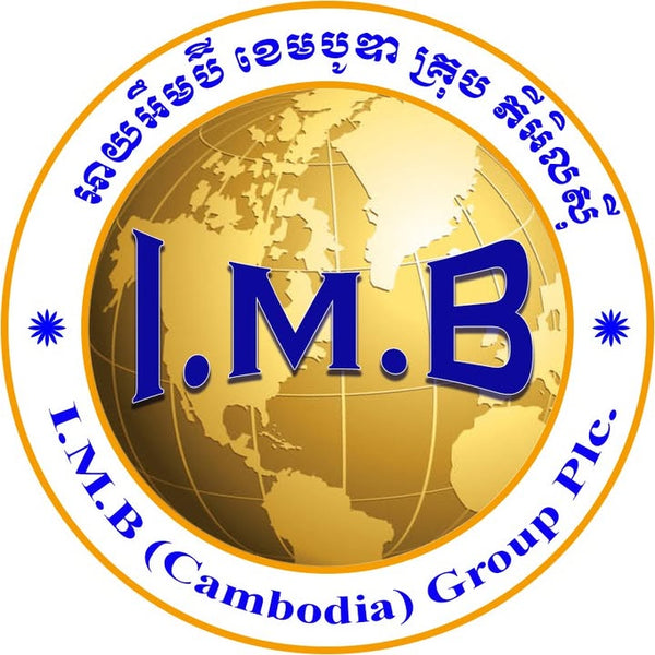 Logo of I.M.B (Cambodia) Group Pic. with a gold globe and blue text on a white background.
