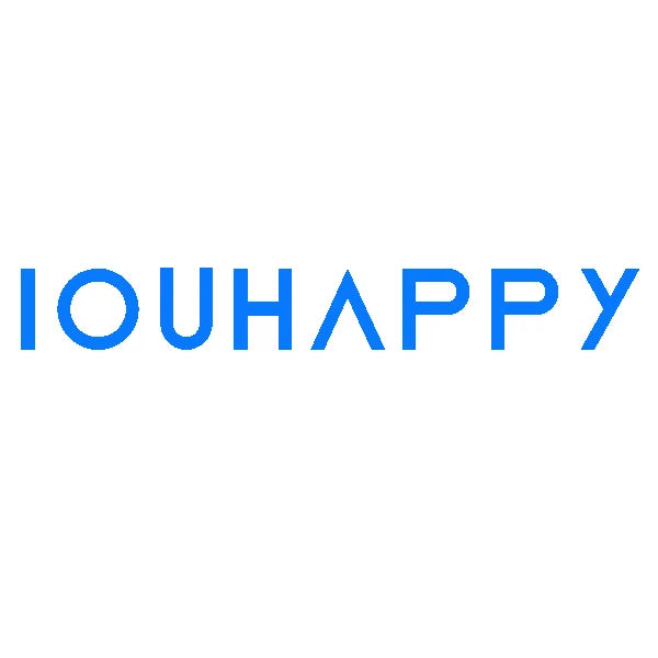Blue text 'IOUHAPPY' on a white background