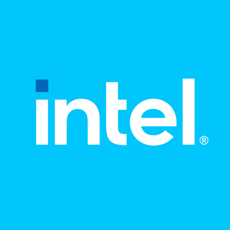 Intel logo on a blue background