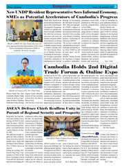 Newspaper page with various articles and images, including a person with flowers and a digital expo.