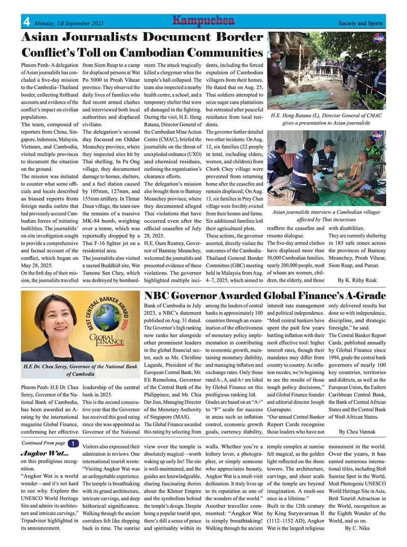 Kampuchea Newspaper on Monday , September 01, 2025