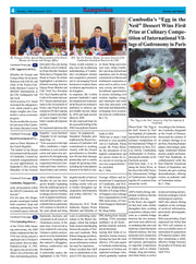 Newspaper article with a focus on Cambodia's 'Egg in the Nest' dessert winning first prize at a culinary competition.