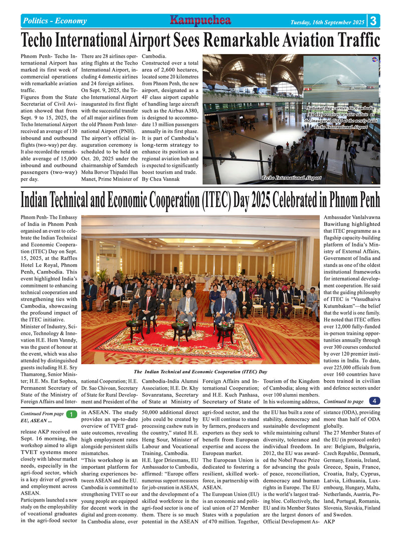 Newspaper page with articles about aviation traffic and ITEC Day celebrations.