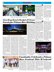 Newspaper page with multiple images and text about Siem Reap resorts and Pchum Ben holiday celebrations.