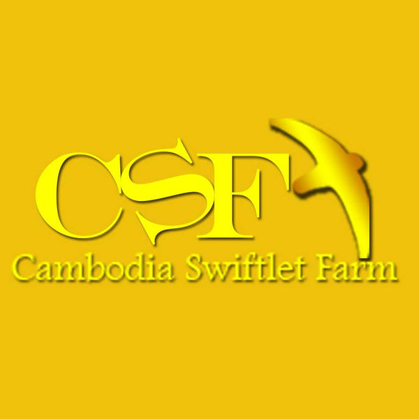 Logo of Cambodia Swiftlet Farm with 'CSF' on a yellow background