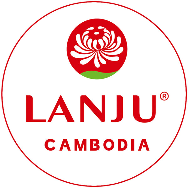 LANJU Cambodia logo with red and white design on a white background