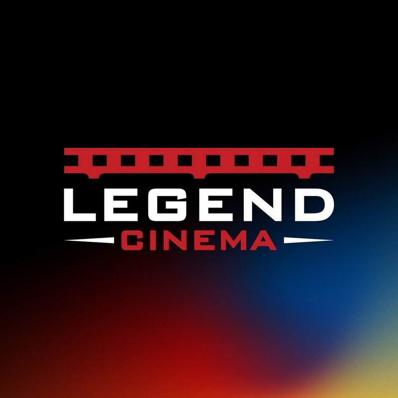 Logo of Legend Cinema with a red train icon on a gradient background