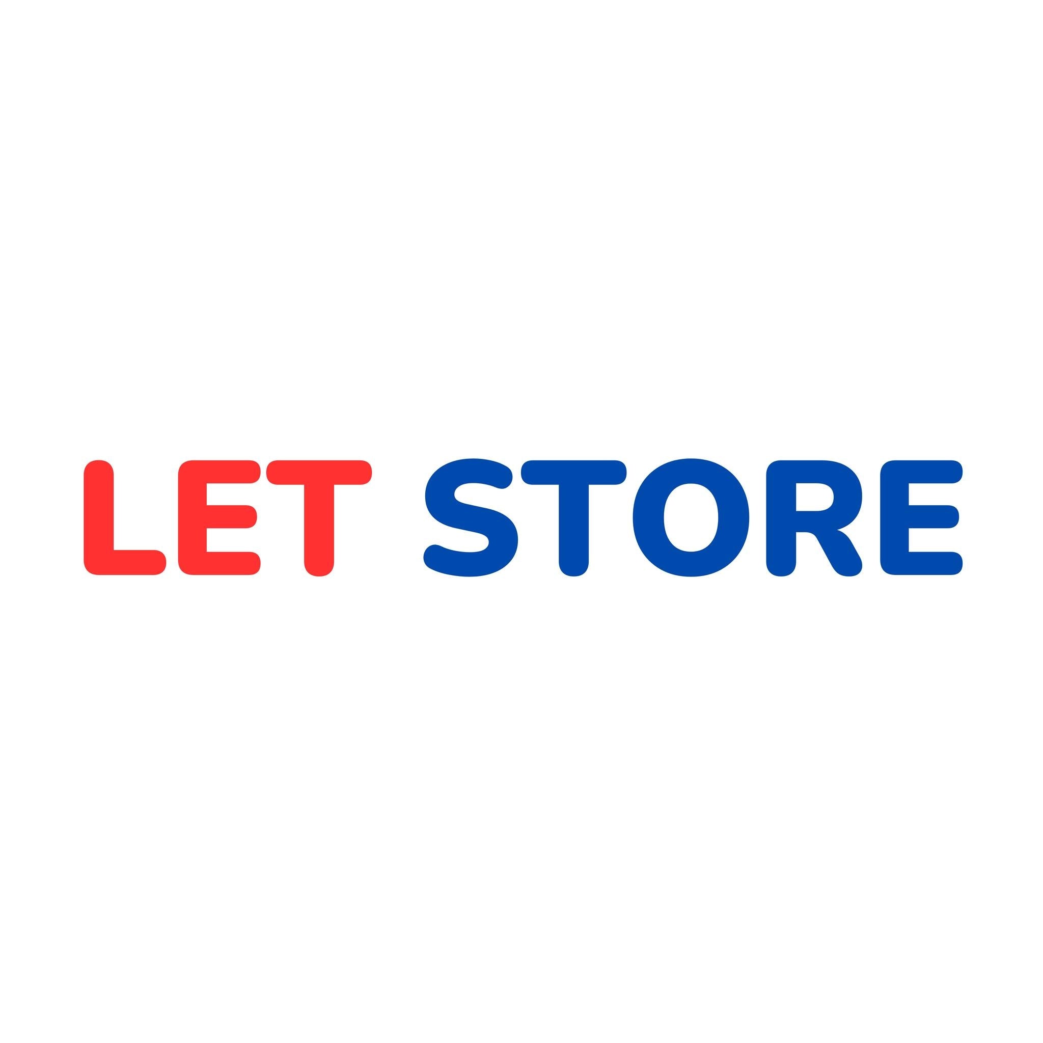 Logo of LET STORE with 'LET' in red and 'STORE' in blue on a white background