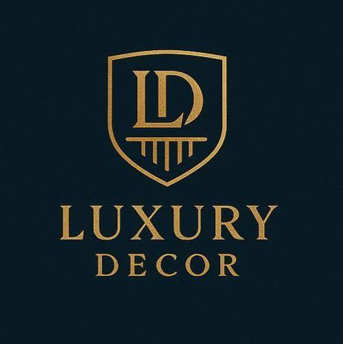 Luxury Decor logo with gold shield emblem on a black background