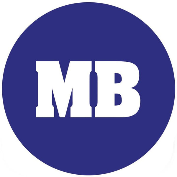 Blue circle with white 'MB' logo