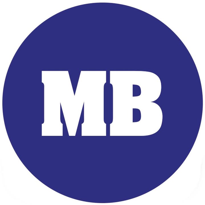 Blue circle with white 'MB' logo
