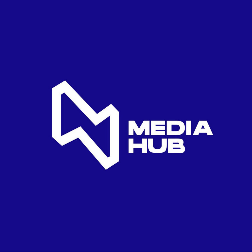 White 'Media Hub' logo on a blue background