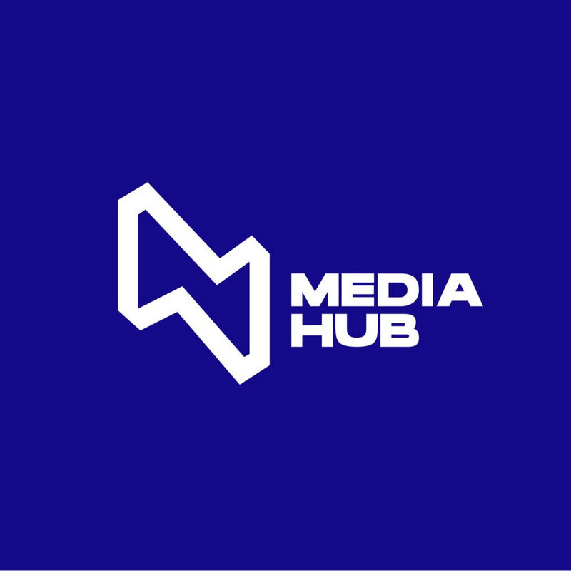 White 'Media Hub' logo on a blue background