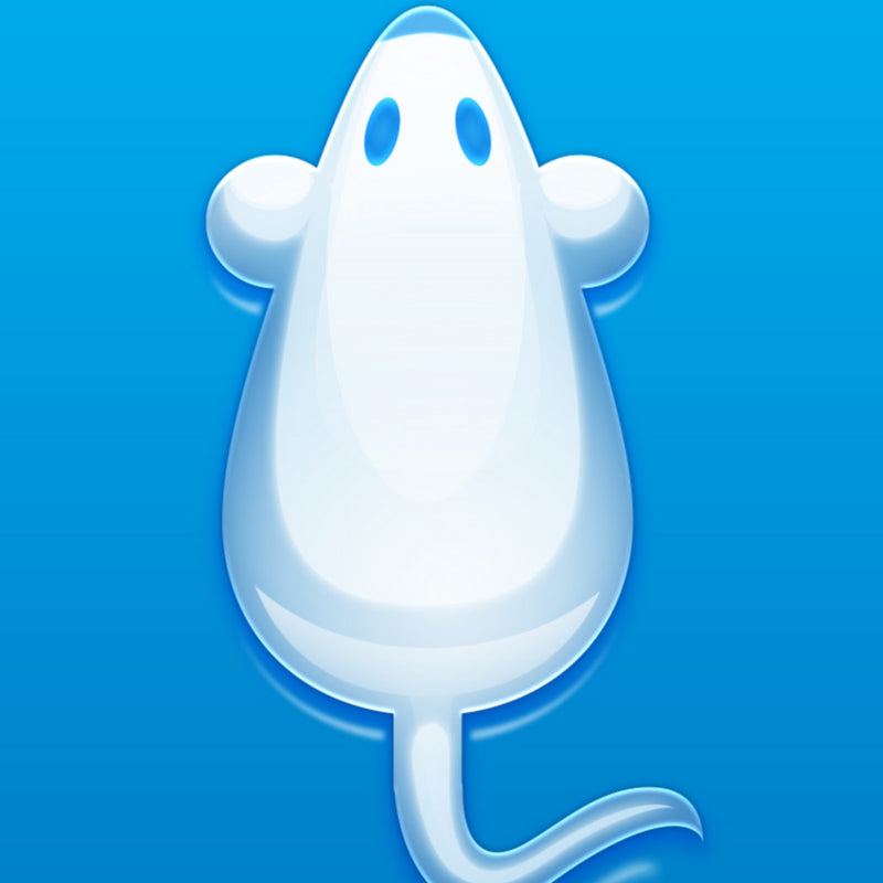 Mouse-like figure on a blue background