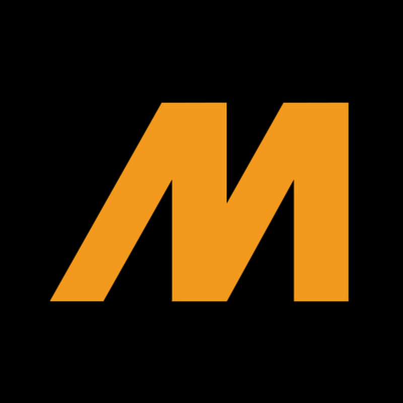 Orange 'M' logo on a black background
