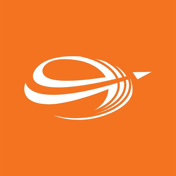 White abstract logo on an orange background