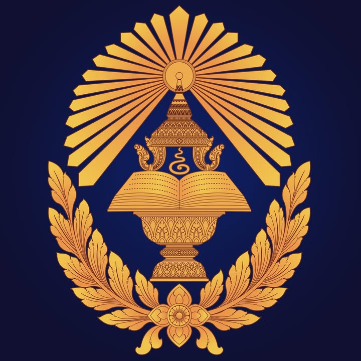 Decorative emblem with gold design on a blue background