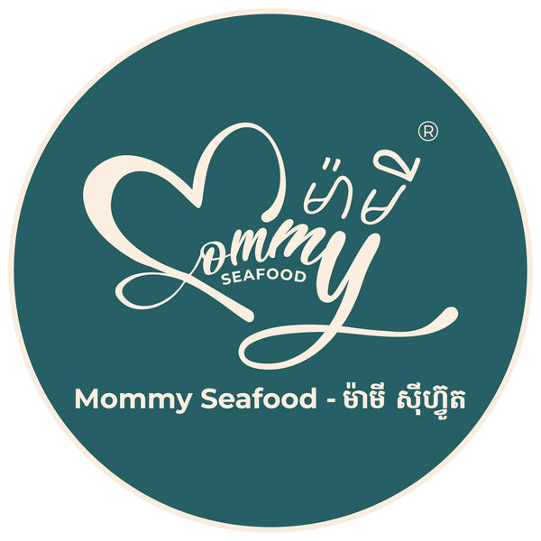 Logo of Mommy Seafood with a teal background