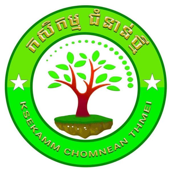 Logo with a tree design and text in a green circle on a white background