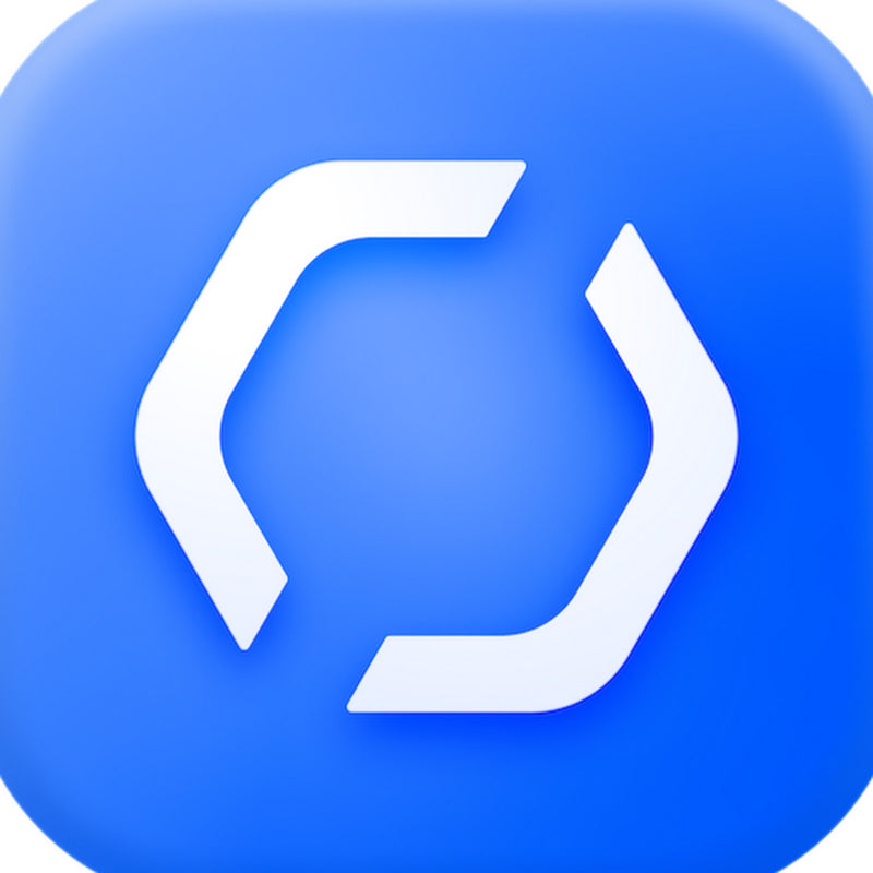 White icon on a blue square background