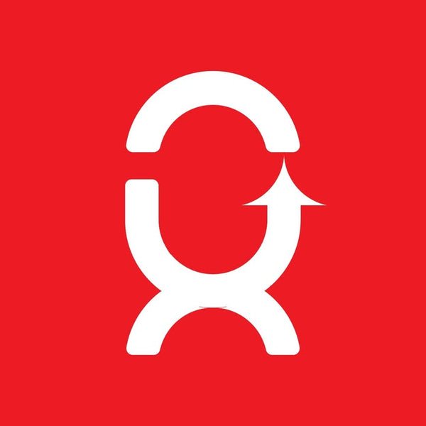 White abstract symbol on a red background