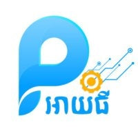Logo with a blue 'P' and text on a white background