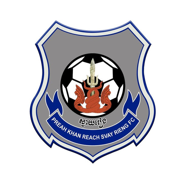Logo of Preah Khan Reach Svay Rieng FC featuring a soccer ball with a dragon design on a gray background.