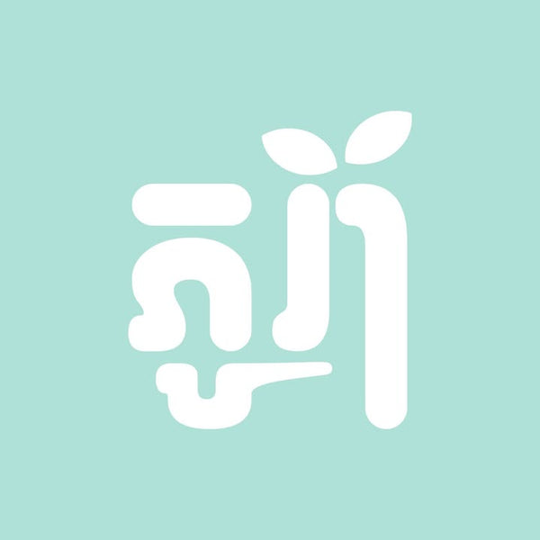 White logo on a light blue background